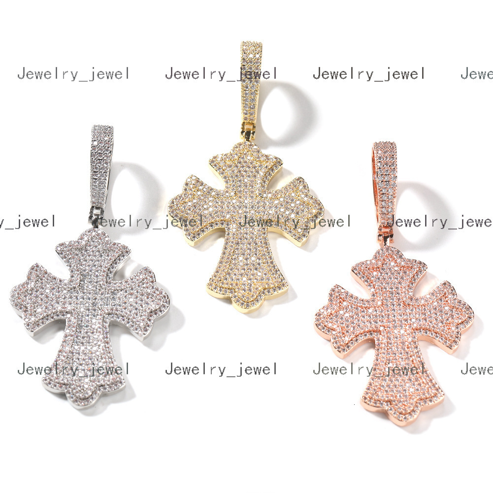 Fine Jewelry Pendants Hiphop Pave Cz Diamond Icy pink Big Templar Knight Cross Choker Necklaces for Men