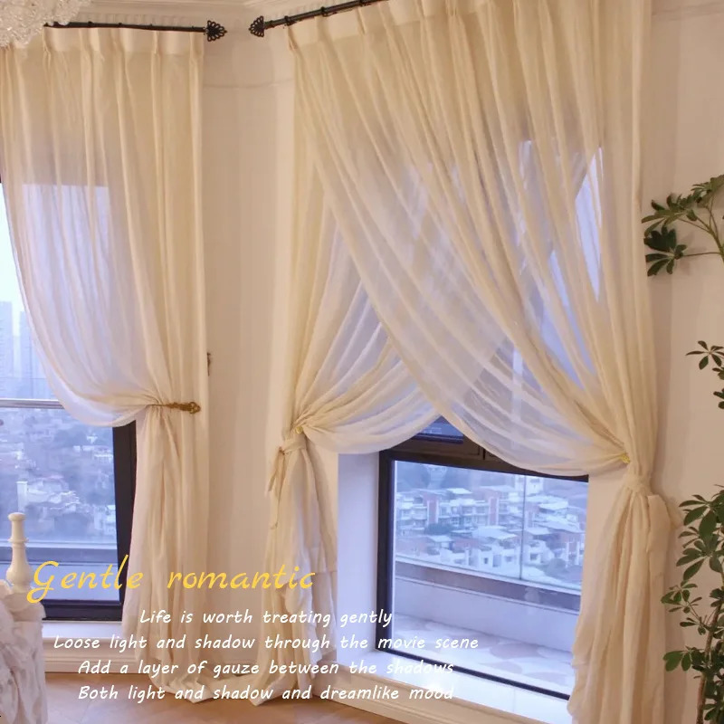 Customized French chiffon girl room living room bedroom dining room ice cream champagne chiffon window decoration 250409