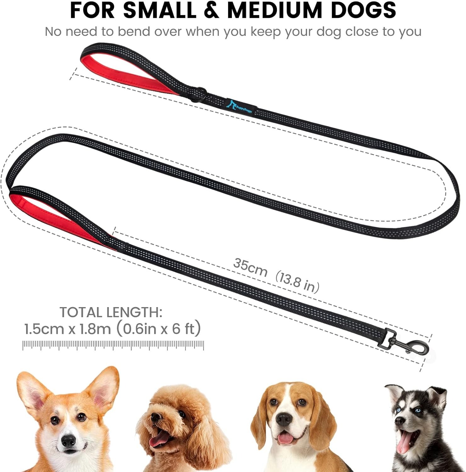 PuppyDoggy 6FT Reflective Dog Leash for Large Medium Dogs Heavy Duty Training Lead with 2 Padded Handles for Running Walking Pet Leash Orange 1 Pack