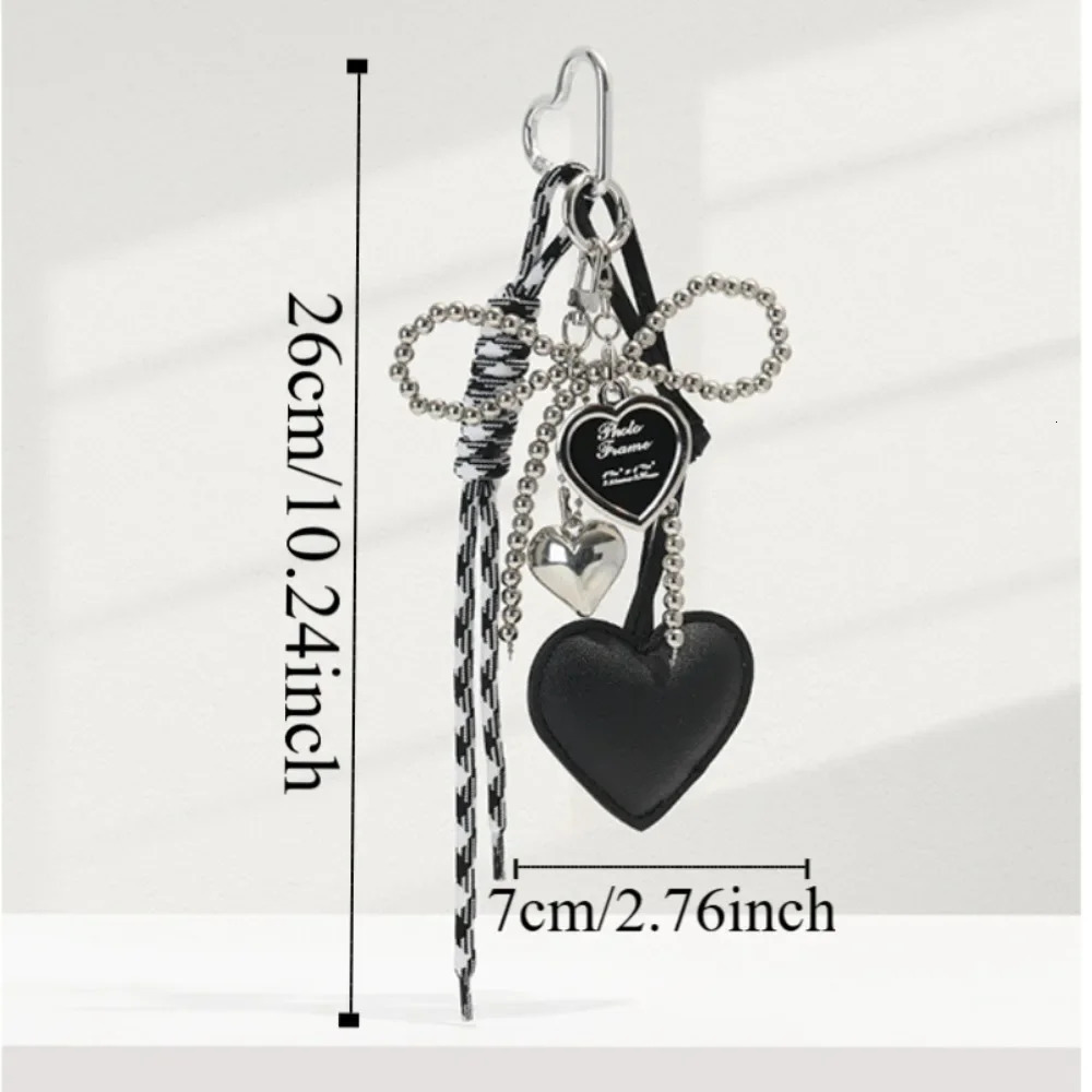 Smooth leather pearl bow key bead Y2k heartshaped backpack pendant Korean style bag charm wallet decoration 250408