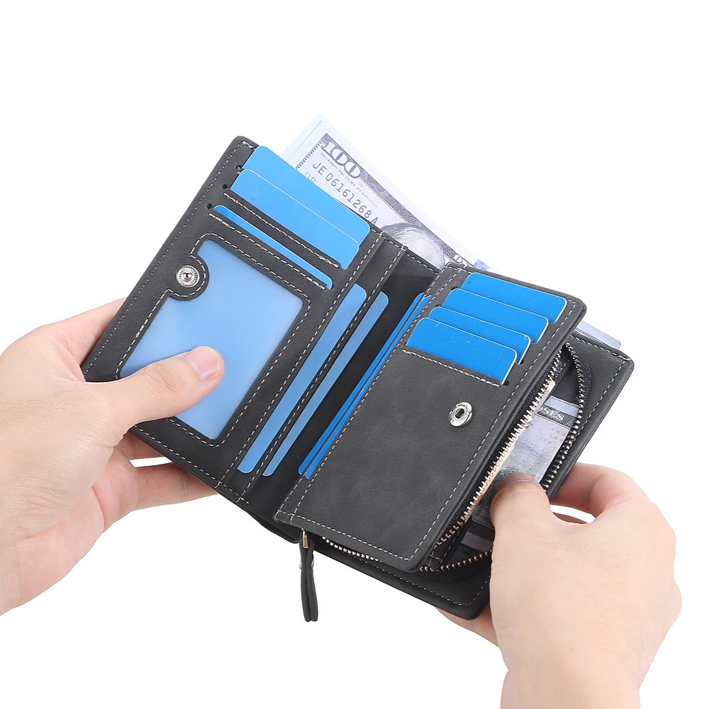 leather mens wallet highquality zipper short n Hipster credit card holder inserted coin retro wallpaper 250408