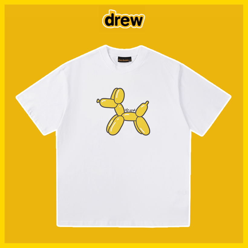 Drew House Drew smiling face letter print men and women couple loose pure cotton short-sleeve T-shirts white