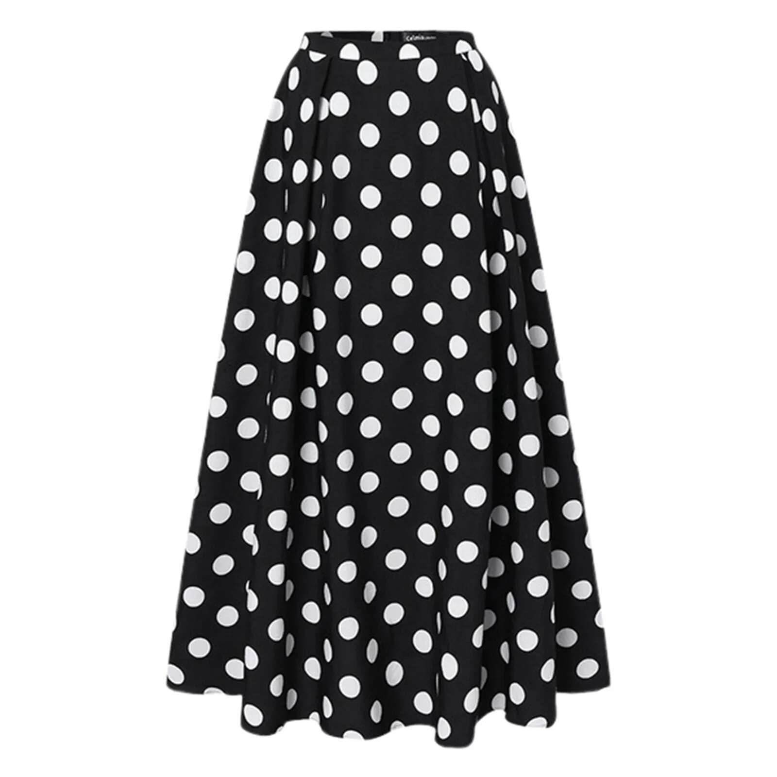 Dongdumaoyi Dot Print Retro A Line Big Hem Skirt Women Maxi High Waist Side Pockets Loose Full Length Lady Prom Party Long