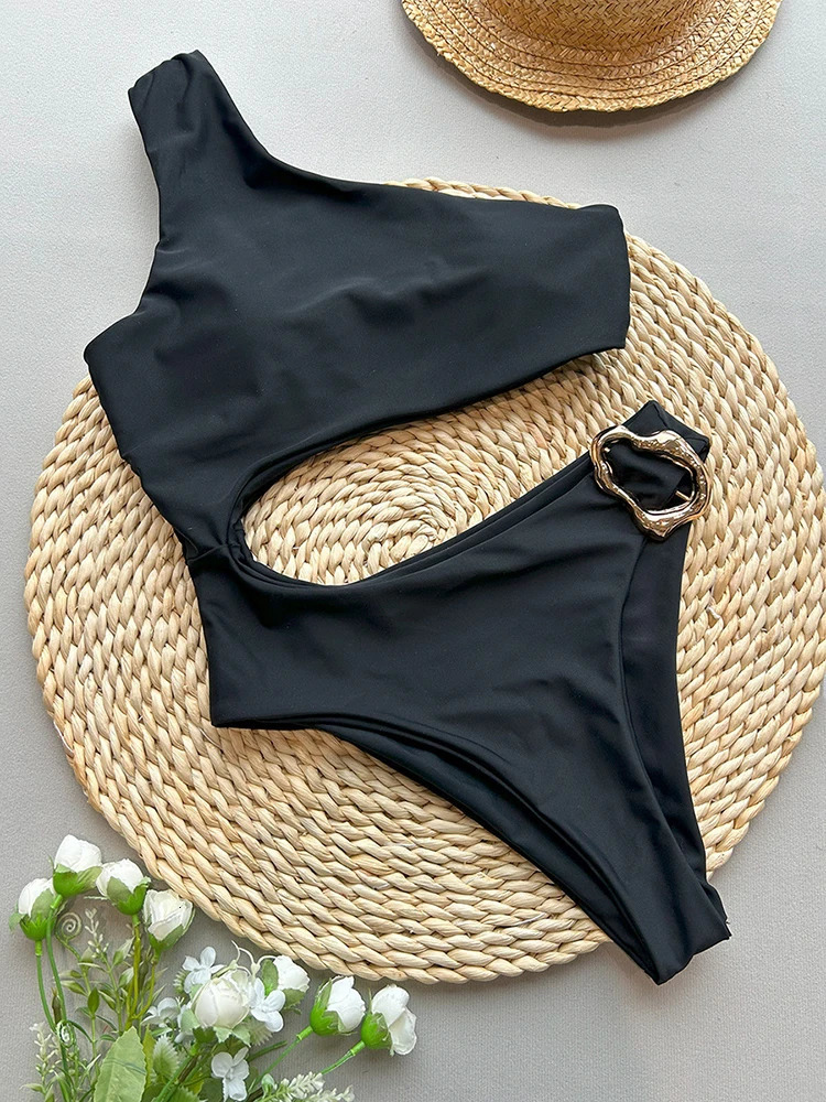 OIINAA Metal Decorative Swimsuit Womens Beach Wear One Shoulder Piece Bathtub Fashion Bikini 250409