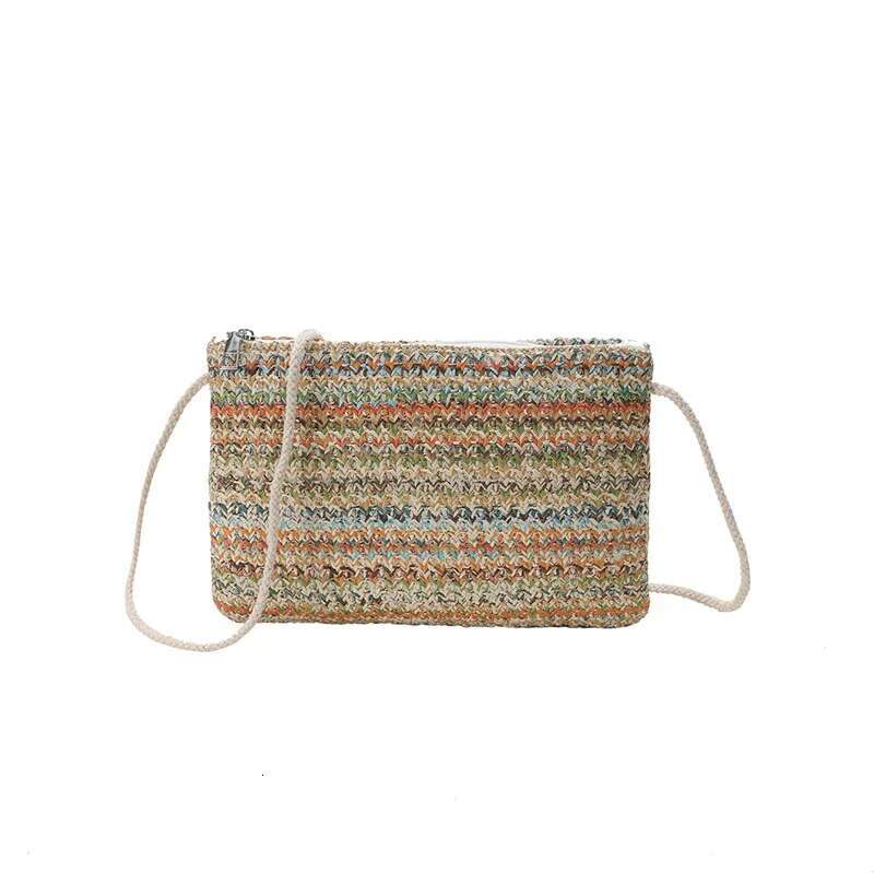 5Pcs Shoulder Bags Women Straw Colorful Square Large Capacity Beach Crossbody Bag Mix Color
