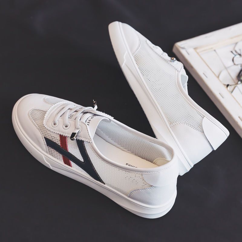 Spring 2025 new versatile white shoes, student flat casual board shoes, mesh mesh shoes, breathable women's shoes, summer edition