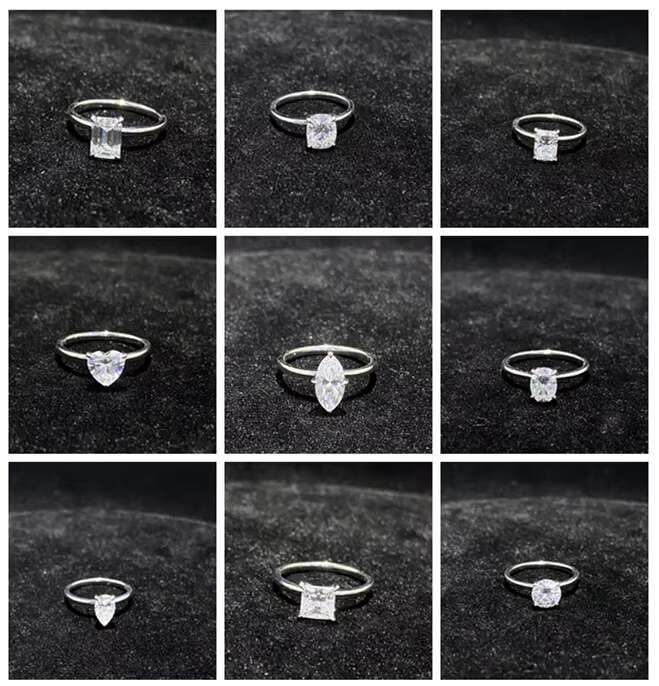 Wholesale Silver Moissanite Ring 1CT 2CT 3CT Round Pear Heart Shape Fashion Jewelry Moissanite Ring for Engagement