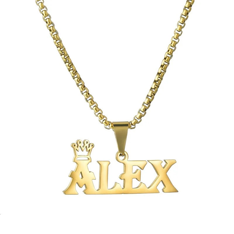 Custom Name Necklace Custom Jewelry Stainless Steel Personalized Crown Pendant For Women Men Collars Thick Chain Gifts 250409