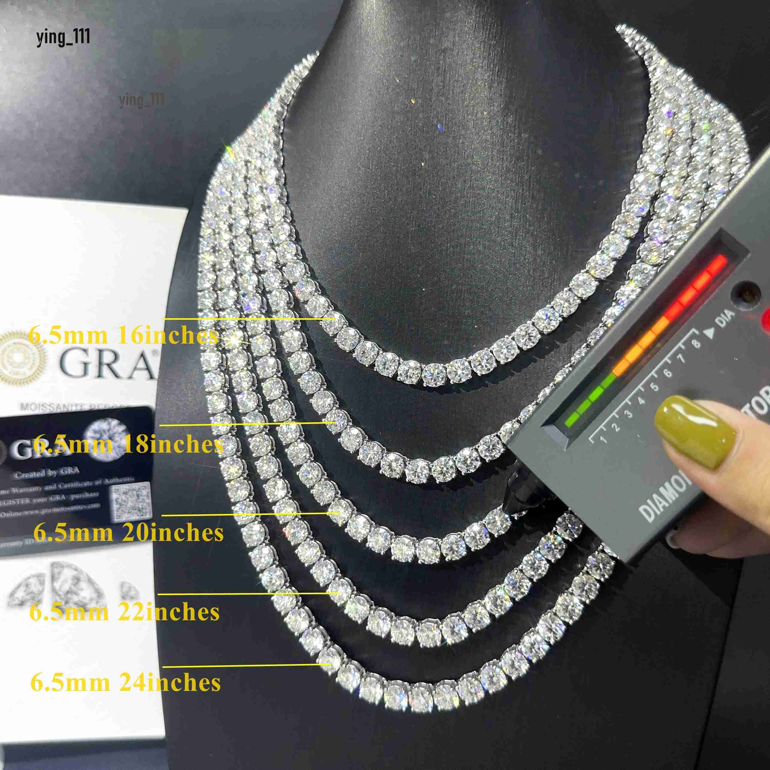 Hot Selling Hip 925 Silver Moissanite Necklace Iced Out Lab Diamond Link Chains 3mm 4mm 5mm VVS Moissanite Tennis Chain