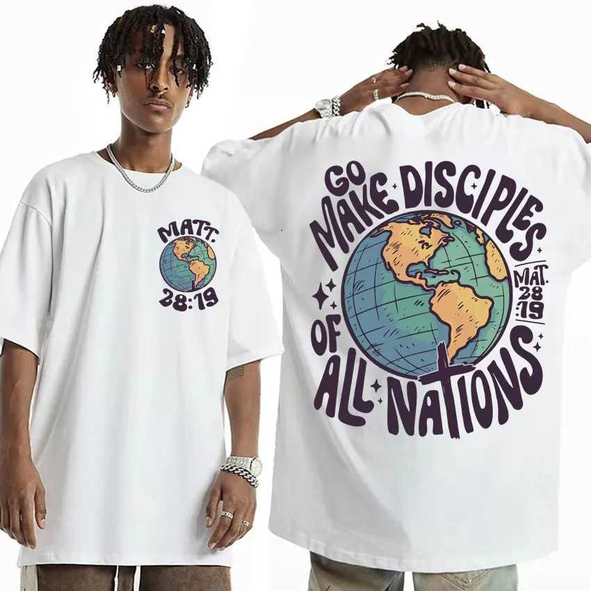 Go Make Disciples Christian Streetwear T-shirt Retro Mens Bible T-shirt Womens Fashion Aesthetics Cotton Short sleeved T-shirtXJ250409