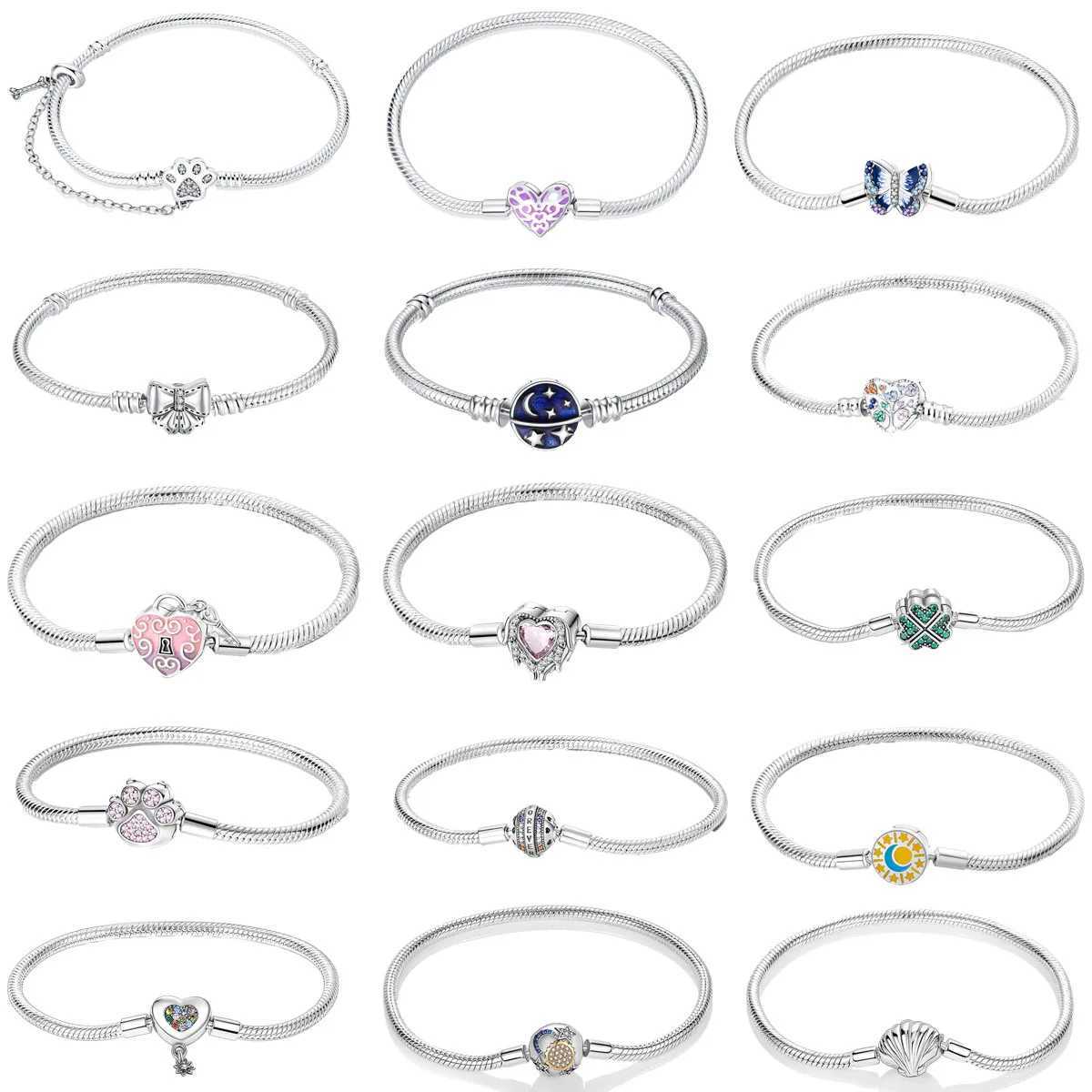 925 Sterling Silver Flower Shell Sun Moon Star Bracelet for Pan DIY Bracelet Ladies Jewelry GiftC250408