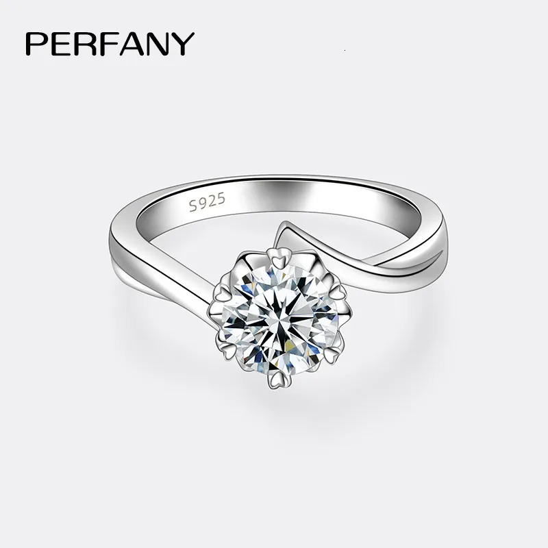PERFANY 0.3-2CT Womens Ring S925 Pure Silver Snowflake Laboratory Diamond Wedding Ring Wedding Jewelry 250325