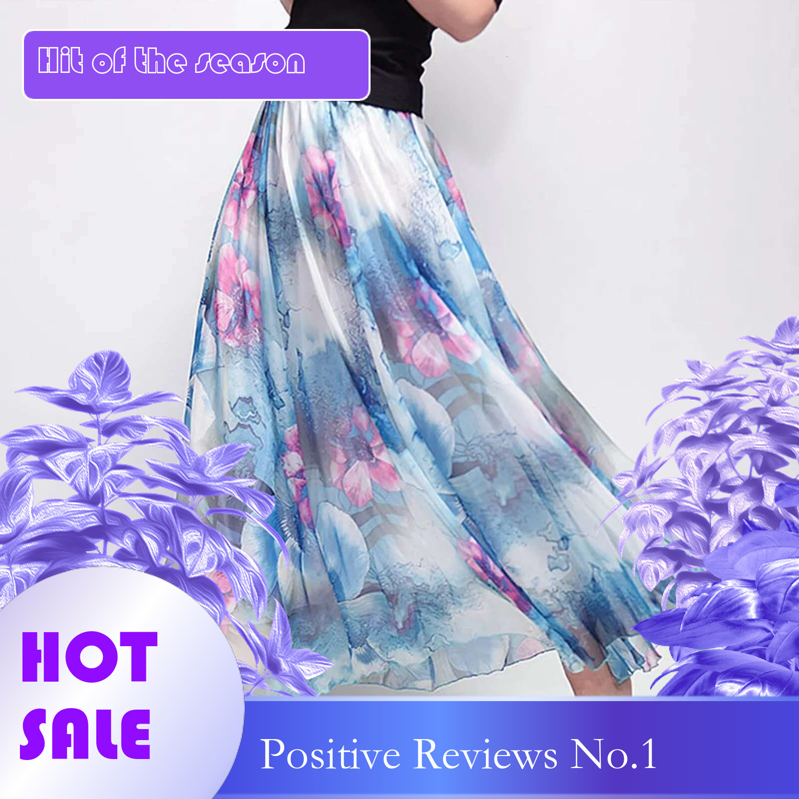 Dongdumaoyi Floral Printed Bohemian Women Retro Style Graceful Chiffon Temperament Long Skirts Summer Beach High Waist Casual