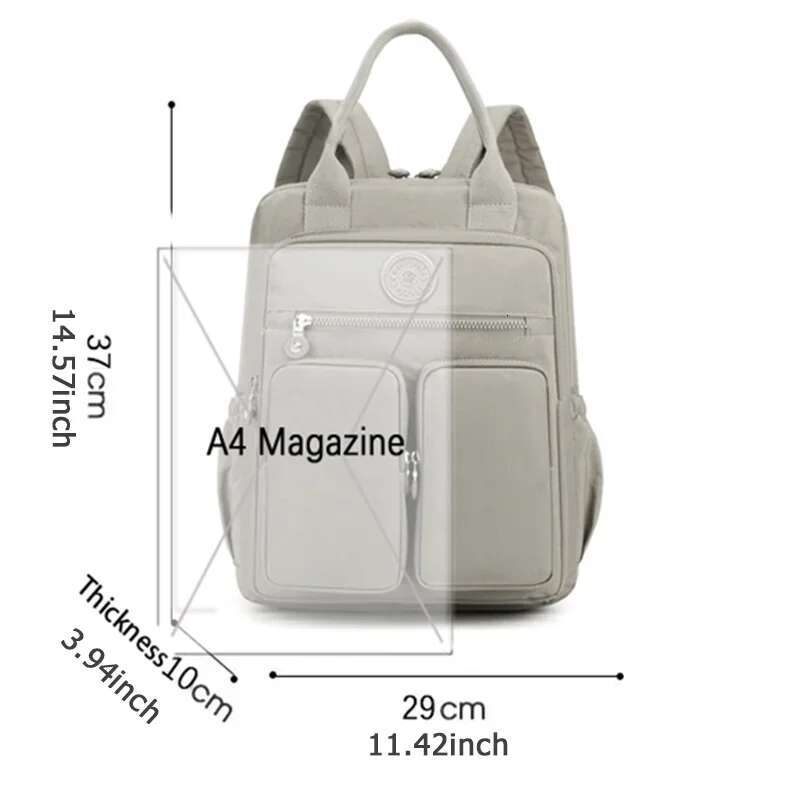 Fashion Woman Waterproof Nylon Soft Handle Solid Multi-Pocket Travel Zipper Feminina School Bags Laptop Backpack