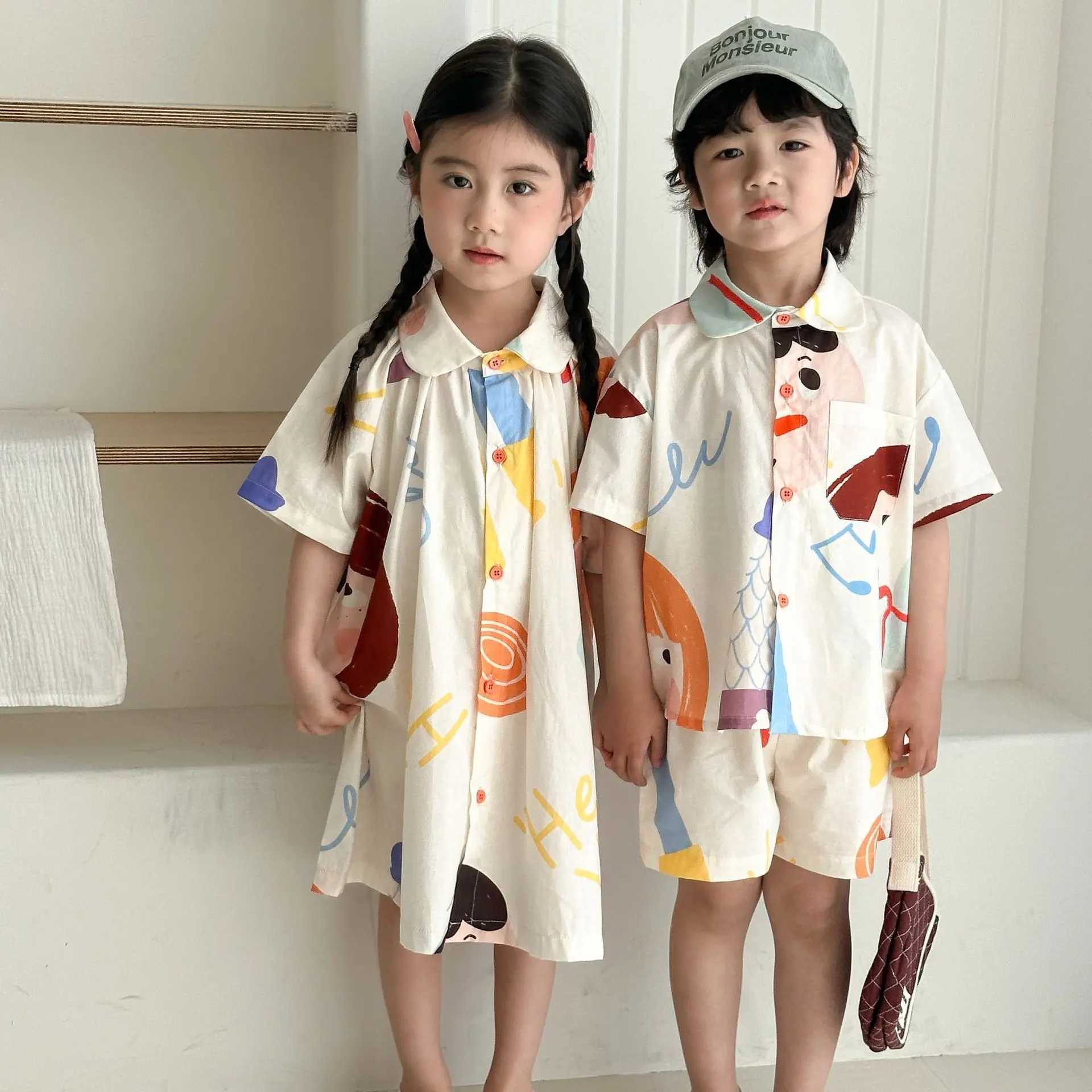 Childrens Summer sisters Attries Slip kes Tee+shorts Set Childrens Girls Printed Short Sleeve Shirt Dress Holiday Stripe Set S2548