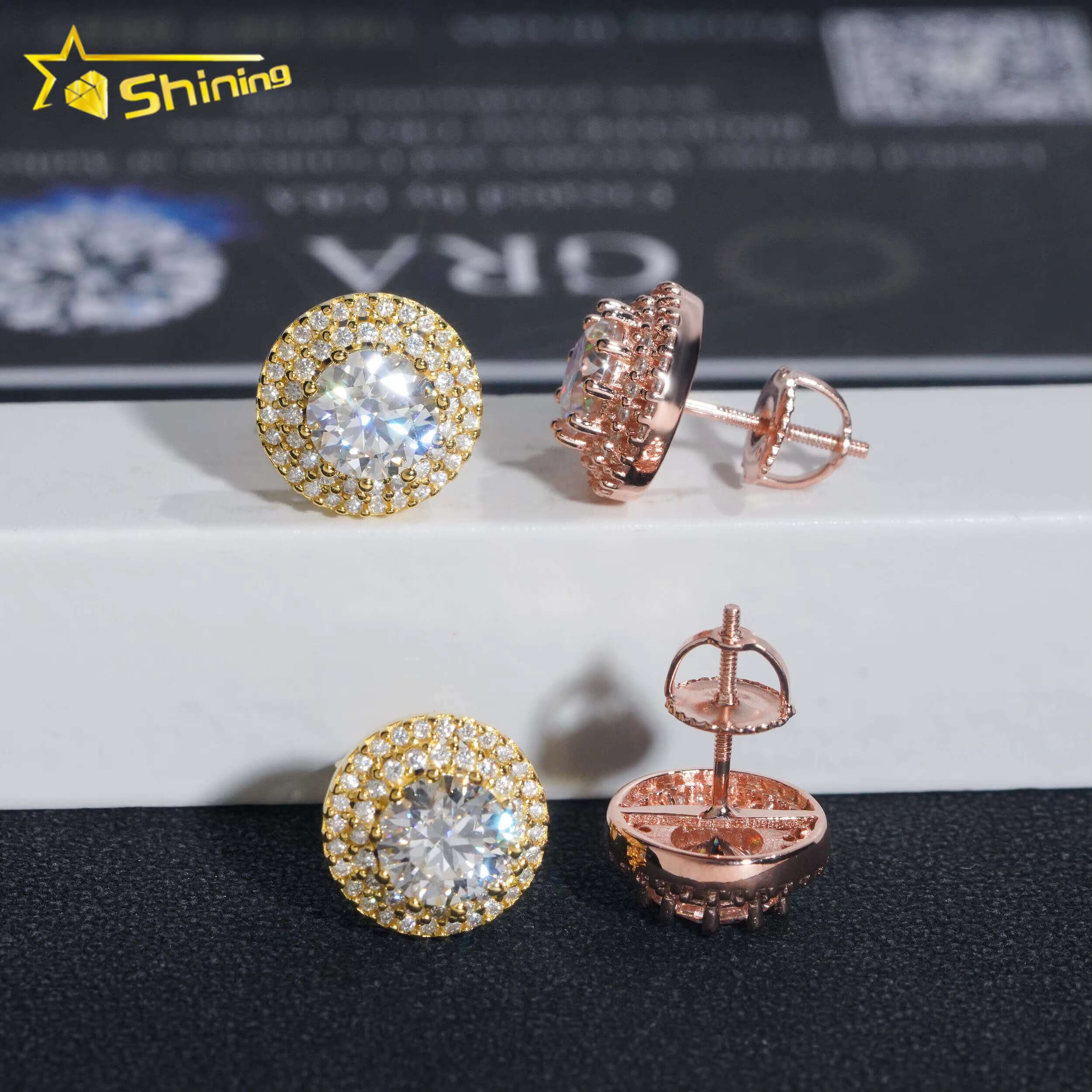 Rapper Hip Hop Jewelry Pass Diamond Tester 925 Sterling Silver VVS Diamond Moissanite Stud Earrings