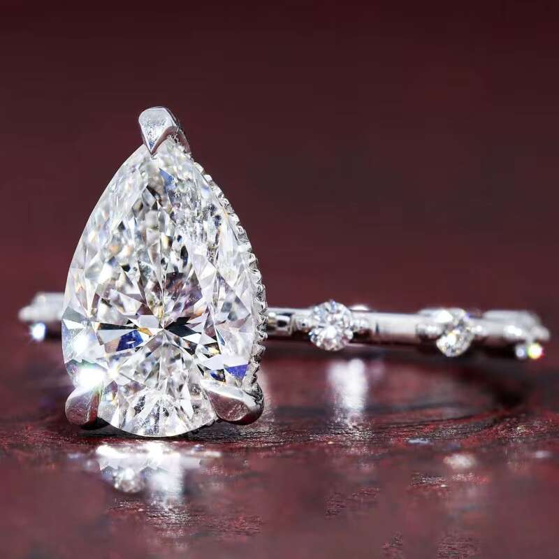 Gia Igi Certified CVD HPHT Lab Grown Created Diamond Engagement Ring for Women 14k/18k Solid Gold Pear Cut Distance Pave