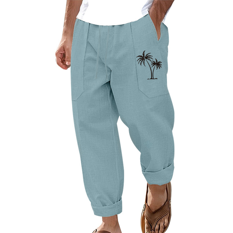 2025 New Designer Men Shorts New Fashionable Casual Beach For Men With Coconut Tree Print Cotton Linen Loose Pants
