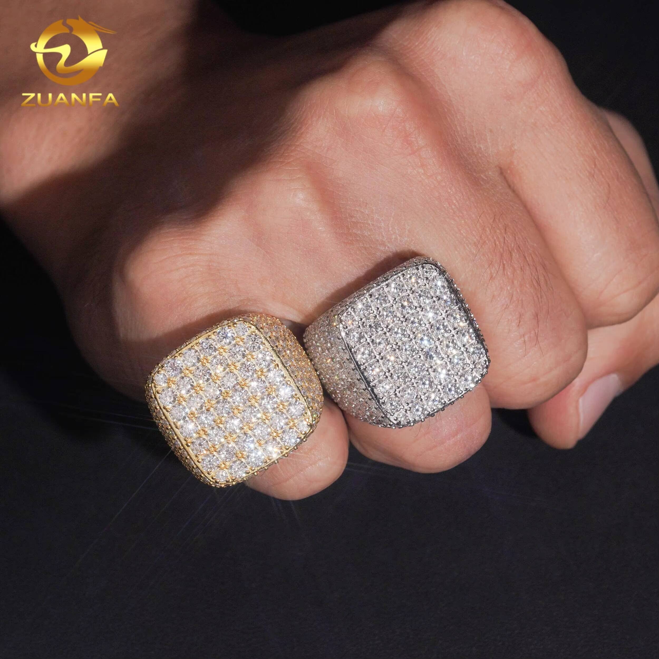 Hot Sale High Quality Hip Hop Fully Iced Out Square Mens GRA Certified 925 Silver Moissanite Rings