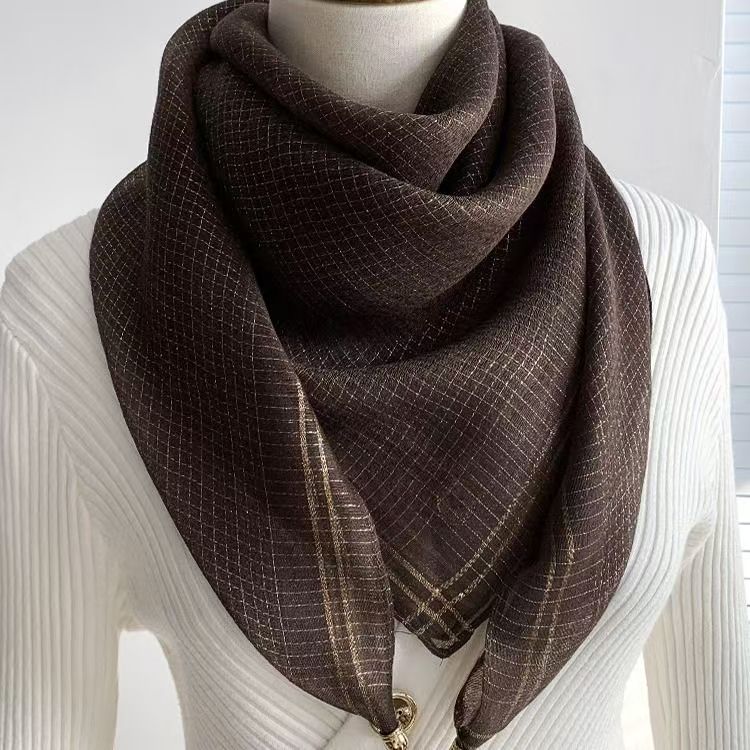 T442 magnetic buckle magnetic silk scarf women's autumn and winter square scarf new advanced square neck protection neck scarf