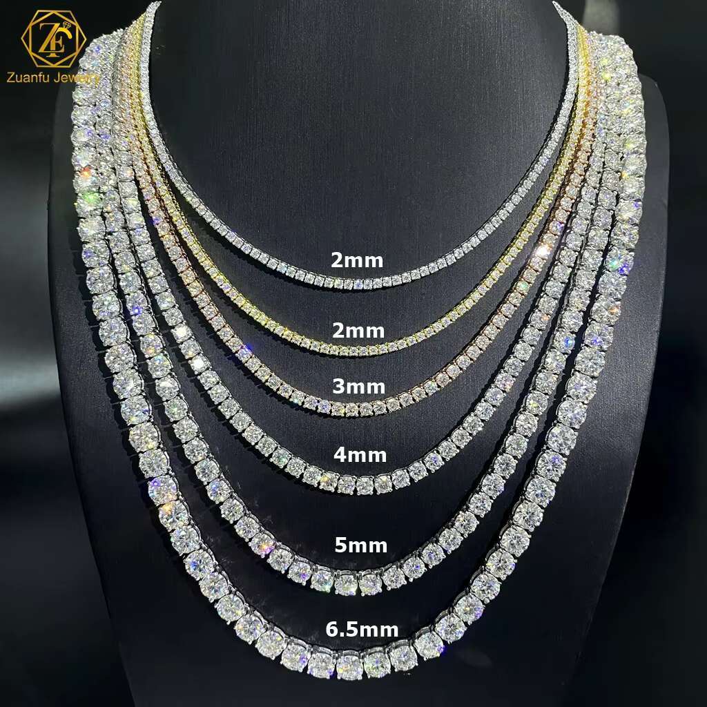 Fine Jewelry Hip Hop 925 Sterling Silver VVS White Moissanite Diamond Cluster Iced Out Tennis Chain Necklace and Bracelet
