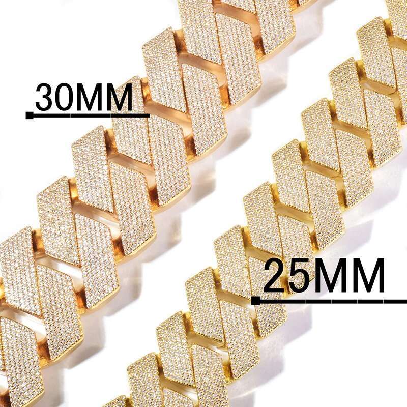 25mm/30mm Big Heavy Hip Hop 5A+ CZ Stone Bling Ice Out Solid Rhombus Cuban Miami Link Chain Necklaces for Men Rapper Jewelry