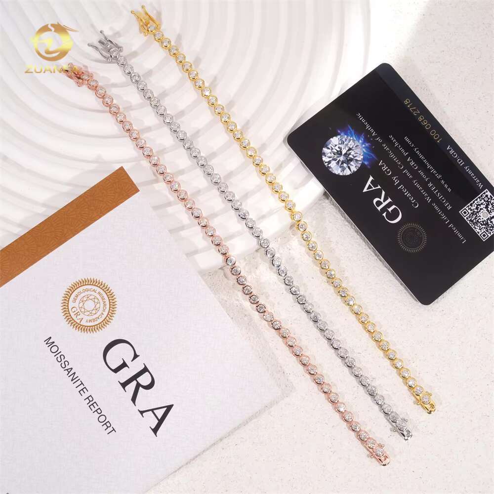 Wholesale Price Pass Diamond test 3mm 4mm Bezel Moissanite Tennis Bracelet Hip Hop 925 Moissanite Tennis Chain Tennis Necklace