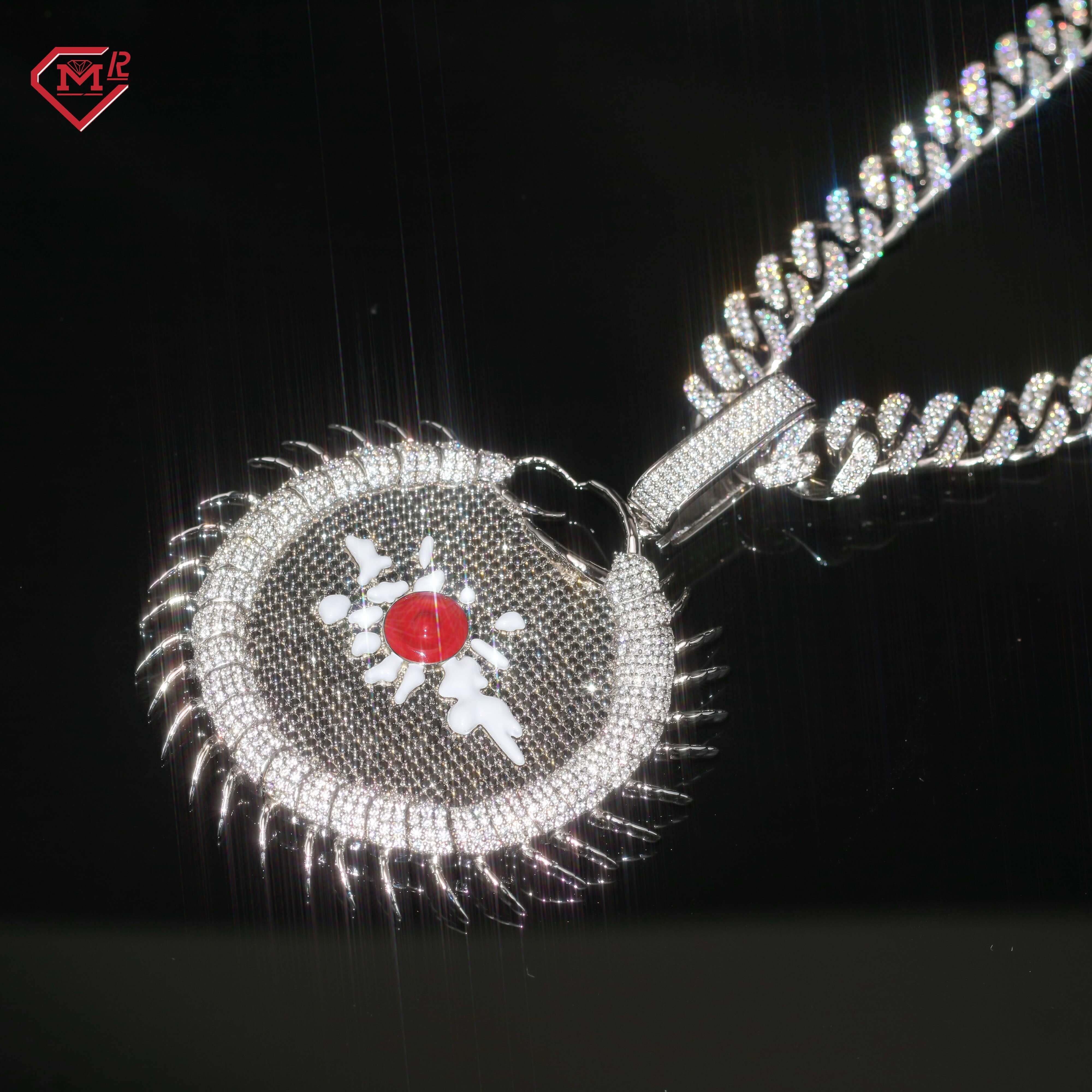 Hip Hop Custom Moissanite Pendant Sterling Silver Iced Out Round Shape Chain VVS Moissanite Pendant