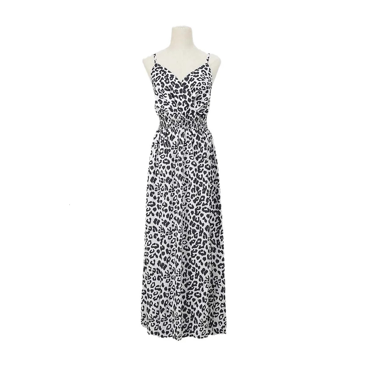 Holiday style womens sexy pendant dress sleeveless Vneck leopard print summer date party vacation Aline 250409