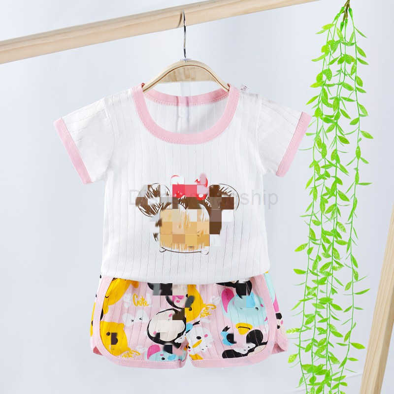 Disney Childrens home clothes set summer short sleeved shorts breathing cotton thin summer air conditioning clothes mens and womens pajamasXJ250409