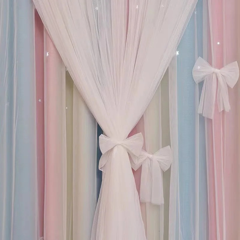 Black gradient rainbow curtain hollow star shaped curtain 1 panel for living room bedroom childrens room 250409