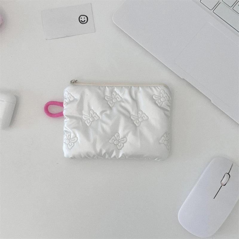 Silver Bow Pattern Coin Wallet Womens Earphones Key Organizer Zipper Bag Makeup 250408