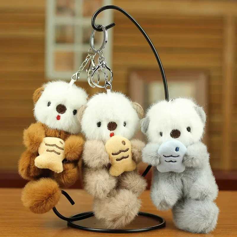 Cute otter holding fish plush pendant keychain fashion backpack keyring pendant school bag keywallet pendant wholesaleXJ250409