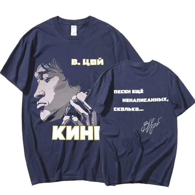 Mens Classic Retro Viktor Tsoi Kino Double sided T-shirt Short sleeved Cotton Russian Rock T-shirt Design T-shirtXJ250409
