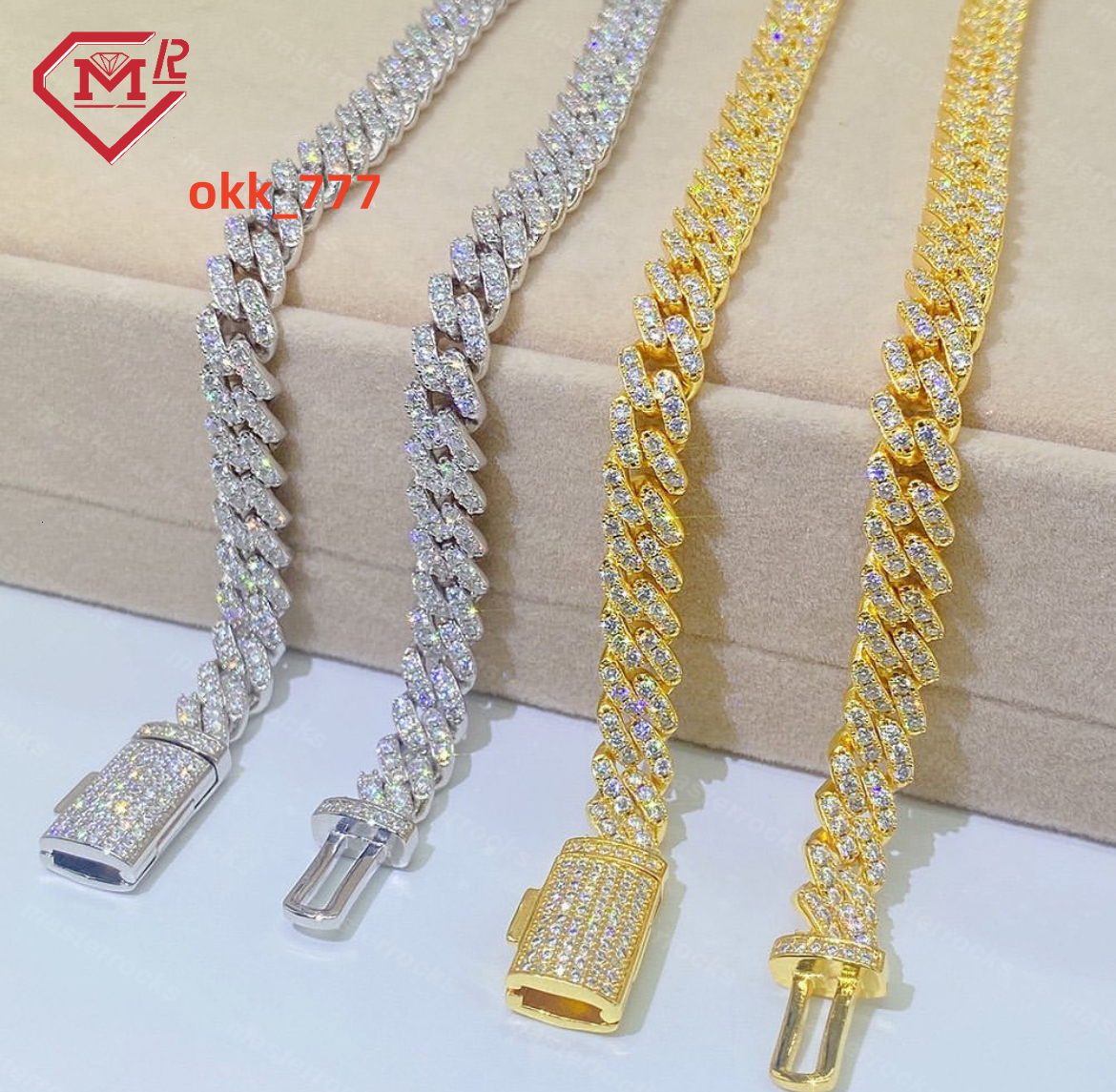 8mm One Row Big Stone Iced Out Moisssanite Cuban Link Chain Miami Hip Hop 925 Silver Moissanite Cuban Chain