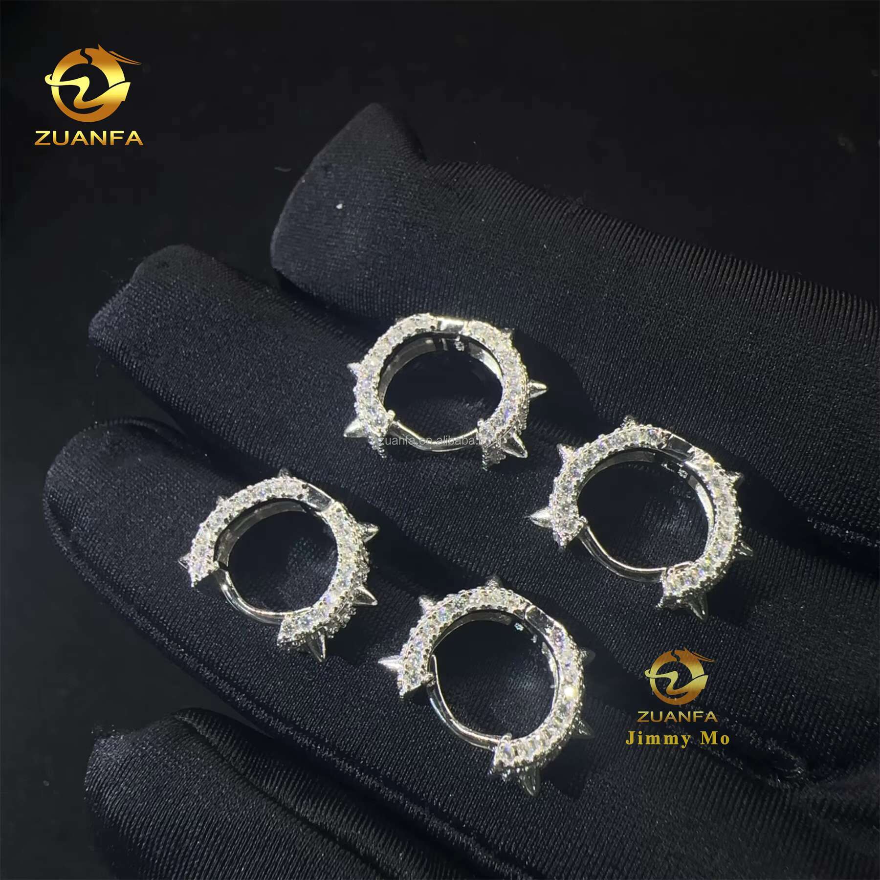 Pass Diamond Tester GRA Certificate Hip Hop Iced Out Jewelry 925 Sterling Silver VVS1 Moissanite Diamond Thorn Hoop Earrings Men
