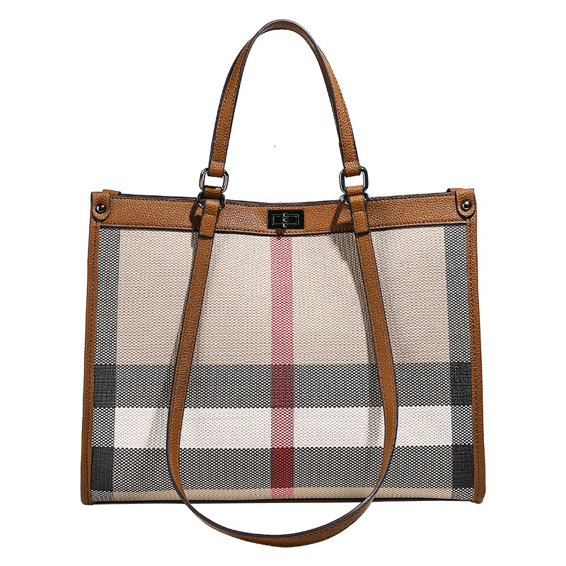Summer New Fashionable Plaid Large Capacity Tote Premium Texture Versatile Handbag Single Shoulder Crossbody Bag Shoulder Bags