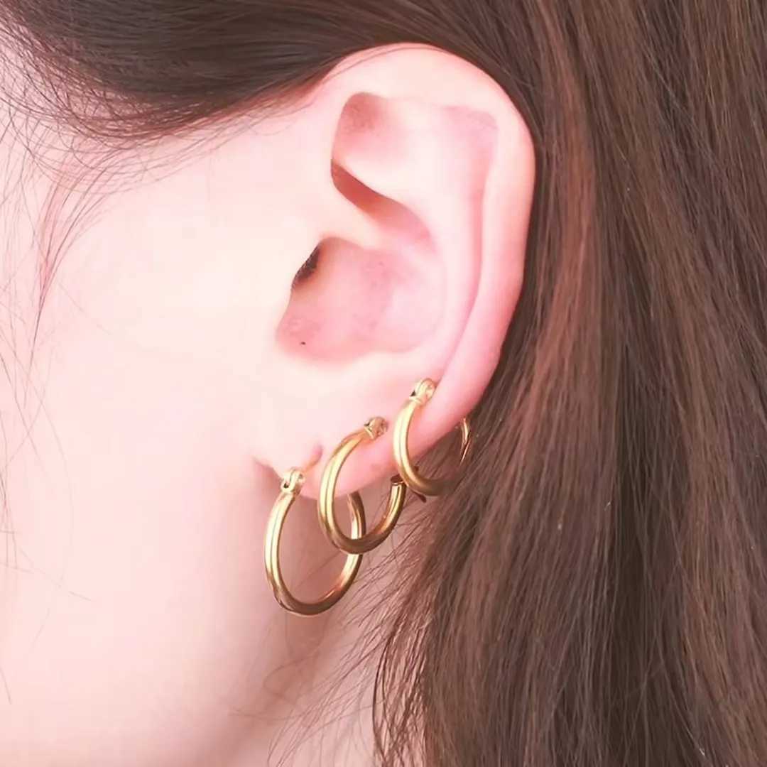 LUXUSTEEL Golden Color Stainless Steel Hoop Earrings For Women Men Big/Small Circle Round Ear Jewelry Bijoux Acier Inoxidable Z250408