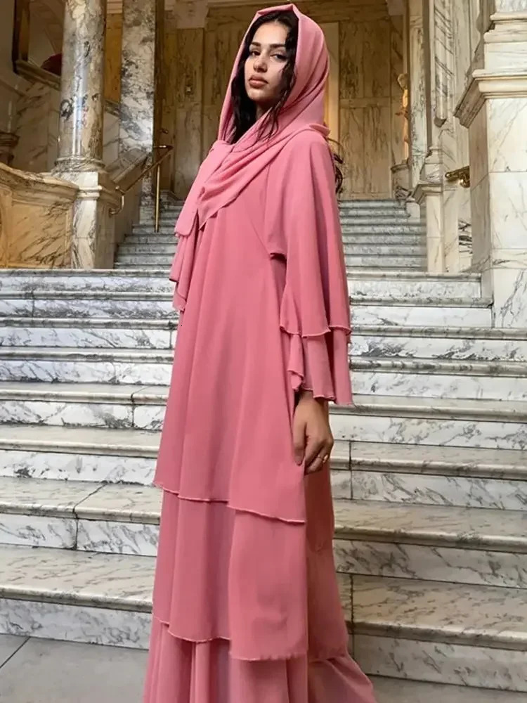 Summer humble Kaftan headscarf womens clothing open chiffon Khimar kimono Abaya Dubai y Muslim suit Islamic Ka Damen 250409