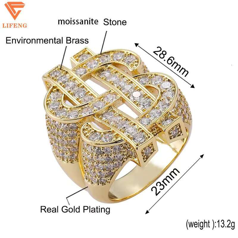 Hot Sale Hip Hop Full VVS Moissanite Ring Rock Hollow Out US Dollar Symbol Diamond Mens Rings Fashion Jewelry