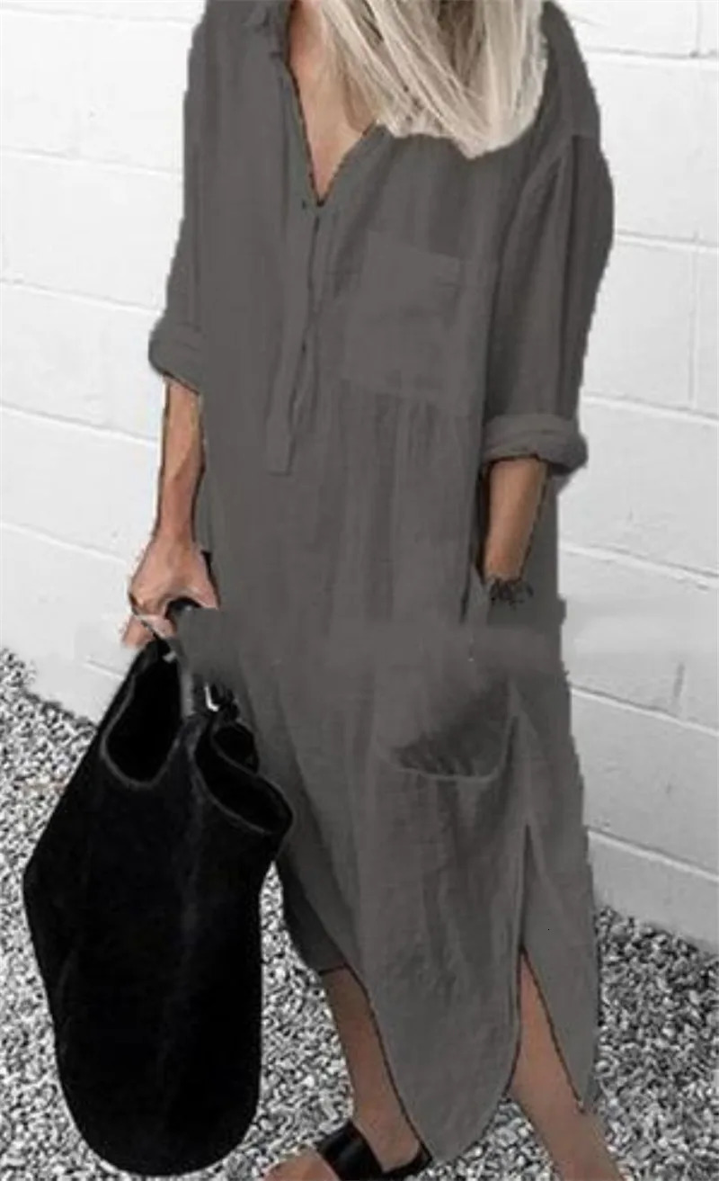 Cotton and linen womens long skirt for spring summer casual sleeved dress oversized clothing Y2K Vestido robe 250409