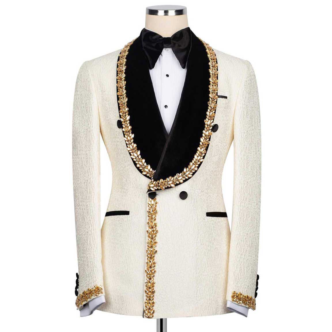 Fashion Show Wedding Men Suit Crystal Velvet Neck Party Suit 2-PCS Coat Pant Tailor-Made Groom Groomsman Formal Occasions Size Customized M251015