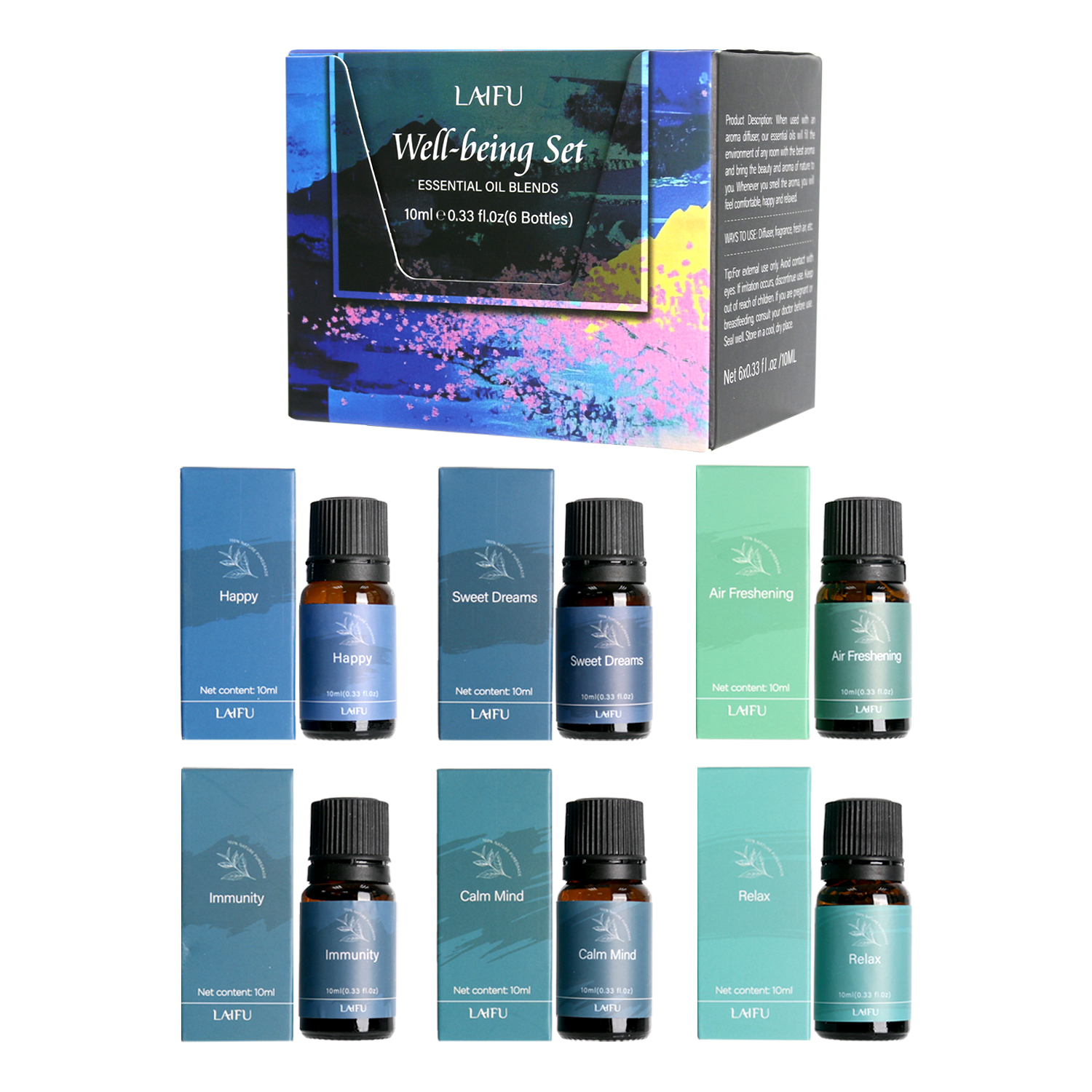 6x10ml Essential Oil Blend Set, Aromatherapy Essential Oil Kit, Fresh Air Deodorant for Home & Office, A Variety of Complex Fragrances for Diffuser & 