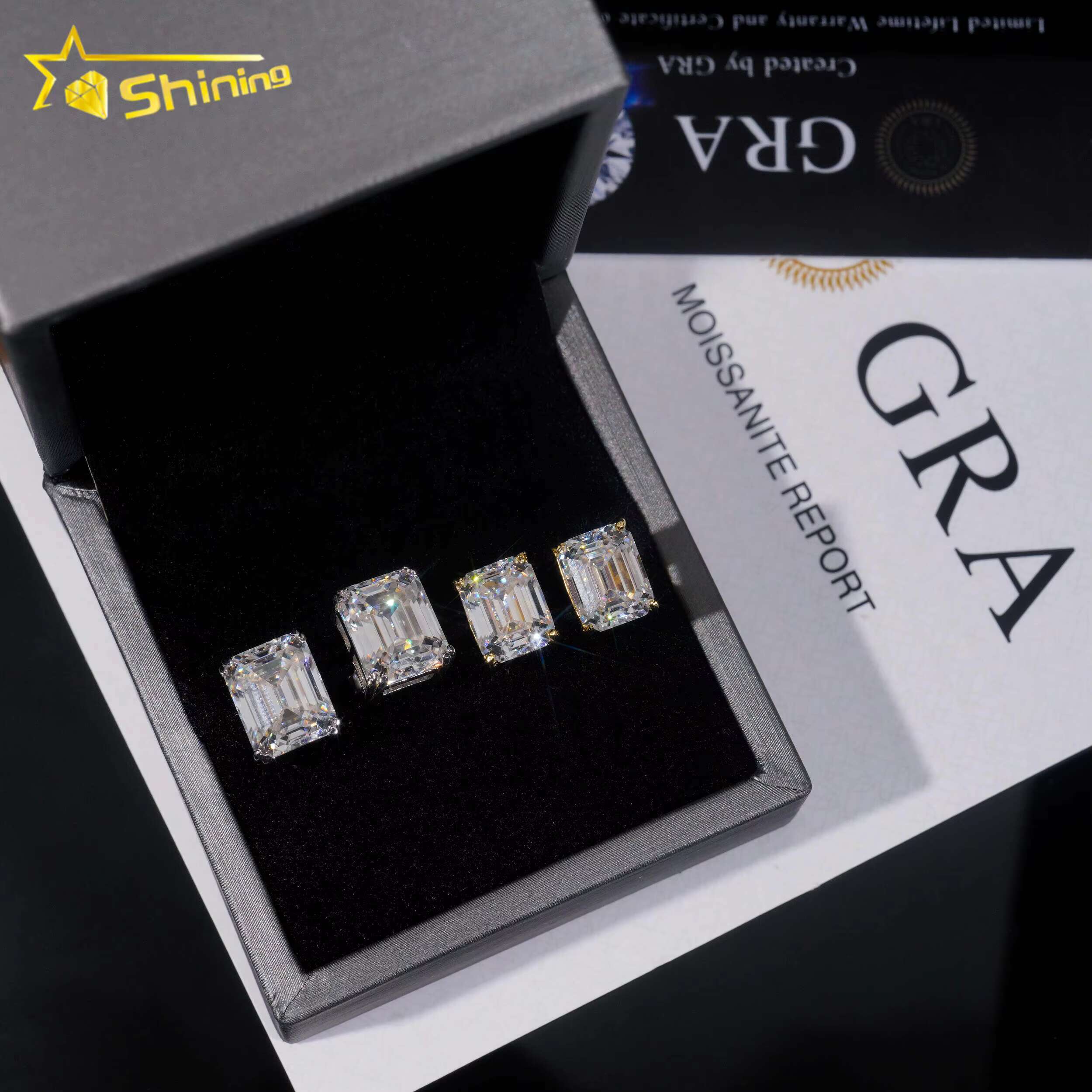 Hot Selling D VVS1 Emerald Moissanite Diamond Earrings 925 Sterling Silver Men Women Fashionable Stud Earrings