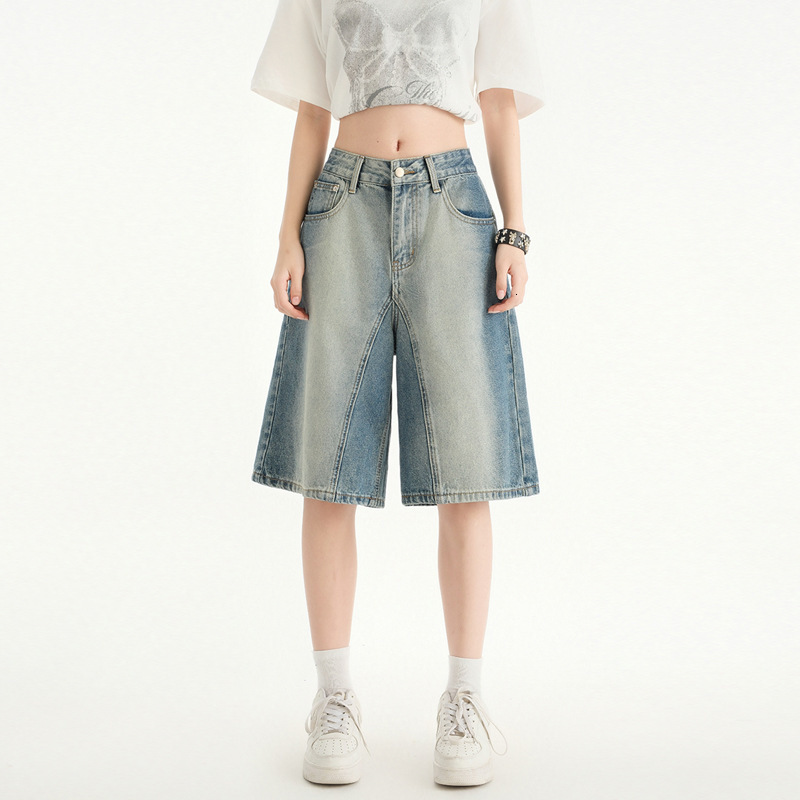 2025S Women s Designer Shorts American High Waisted Five Quarter Pants Summer New Straight Leg Loose Fit Wide Leg Mid Length Pants Hot Pants Beach Pan