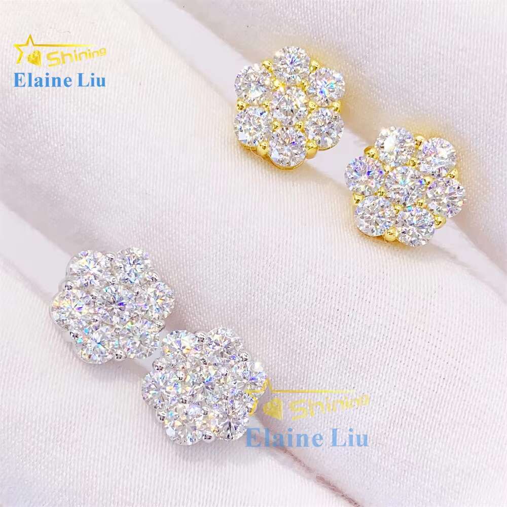 Wholesale Price Fashion Jewelry 12mm Width Earring Custom 18k Gold Plated 925 Sterling Silver Vvs Moissanite Stud Earrings