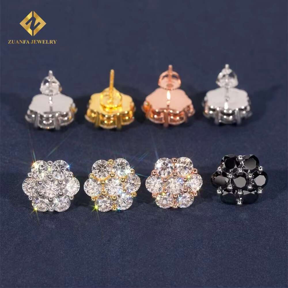 15mm Ready to Ship 925 Silver Hip Hop Moissanite Jewelry Earrings Men Women Iced Out Diamond Screw Back Ear Studs Daily Wear