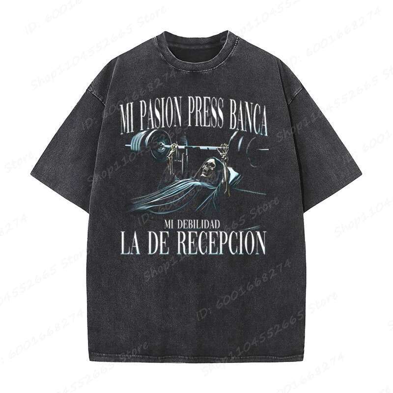 Cool Skeleton & Calacas Chidas Gym T-Shirts Short Sleeve Washed T Shirt Crew Neck Casual Summer Oversized T-shirt Men's Clothing
