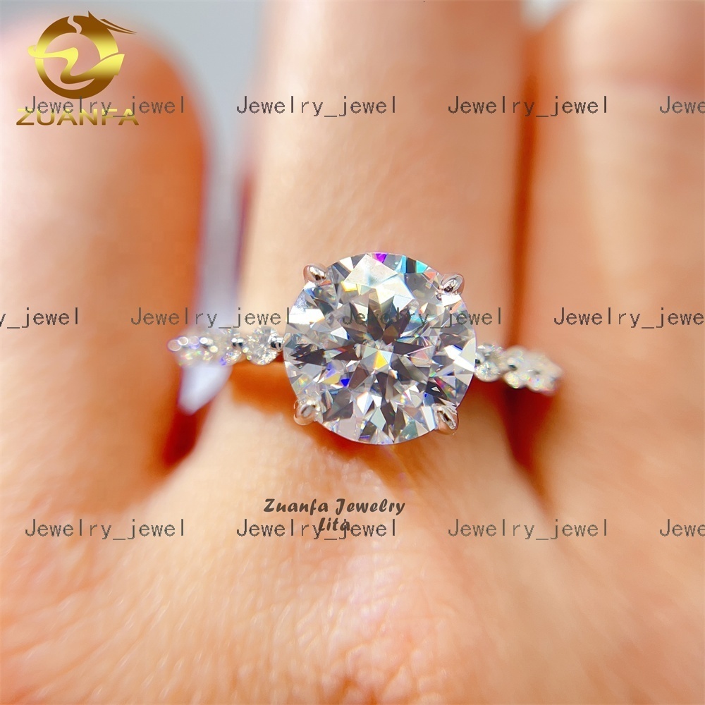 Zuanfa Jewelry Wholesale Price Fine Jewelry 18k Real Gold Engagement 5ct Round Cut Moissanite Ring