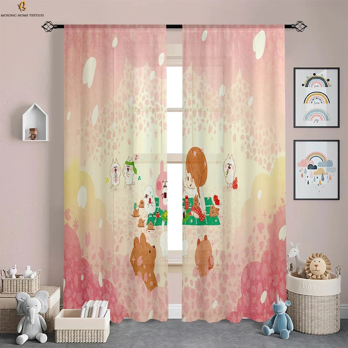 Forest Animal Cartoon Printing Curtains Polyester Fiber Curtains Childrens Living Room Living Room Study Decoration Curtains 250409